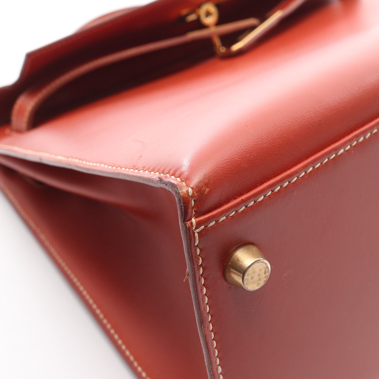 ケリー32 ブリック 外縫い 2WAY ハンドバッグ ボックスカーフ オレンジブラウン ゴールド金具 □A刻印 エルメス バッグ HERMES