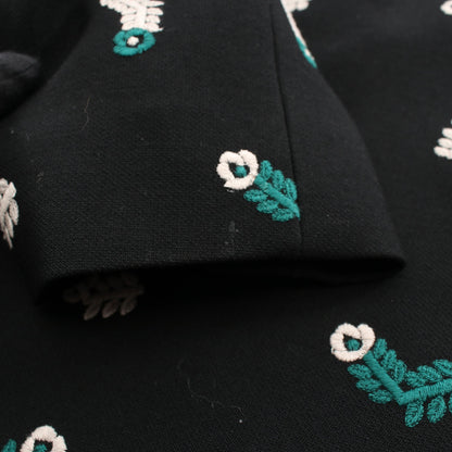 PETAL FEATHER 花柄刺繍 ノーカラー コート ウール ブラック マルチカラー ミナペルホネン