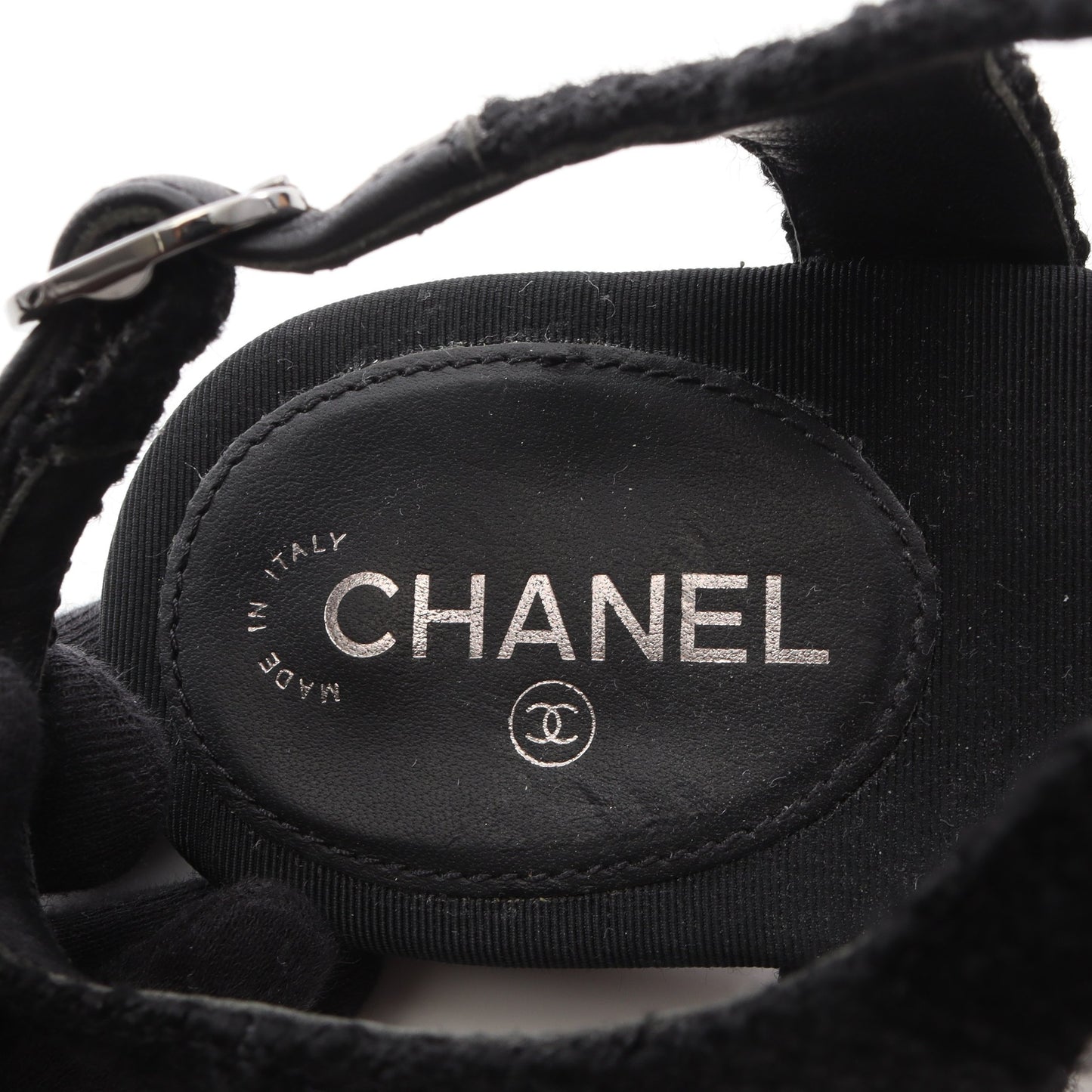 アイコンチャーム トングサンダル ファブリック レザー ブラック シャネル シューズ CHANEL