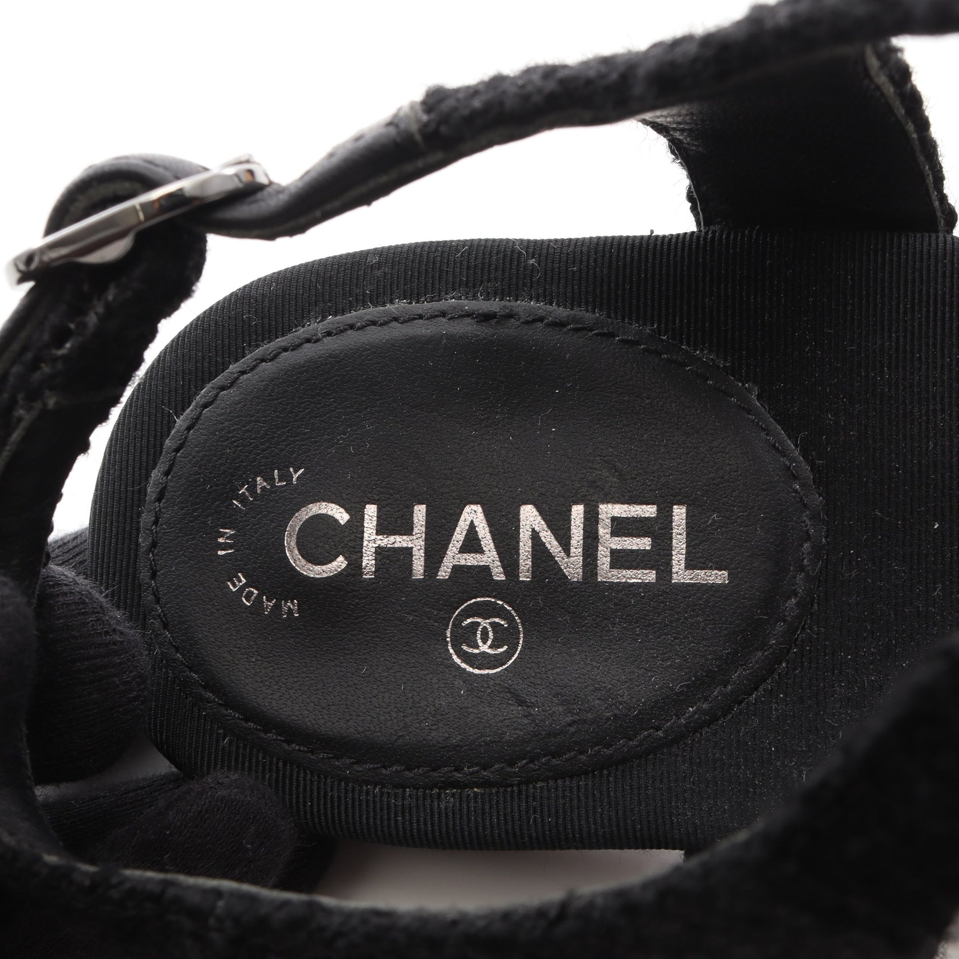 アイコンチャーム トングサンダル ファブリック レザー ブラック シャネル シューズ CHANEL