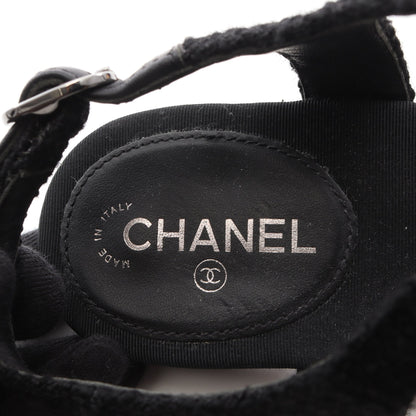 アイコンチャーム トングサンダル ファブリック レザー ブラック シャネル シューズ CHANEL