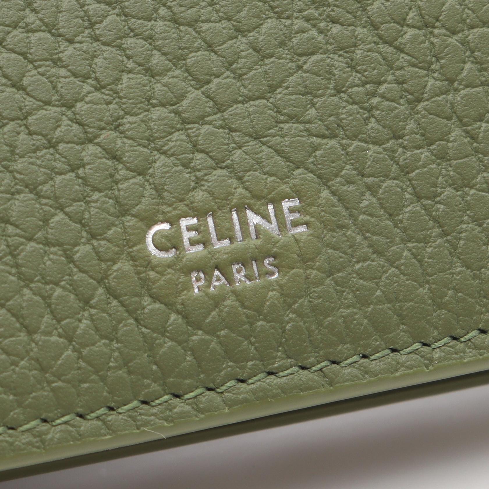 CELINE ミディアムウォレット 二つ折り財布 グリーン バイフォールドウォレット 二つ折り財布 レザー カーキグリーン