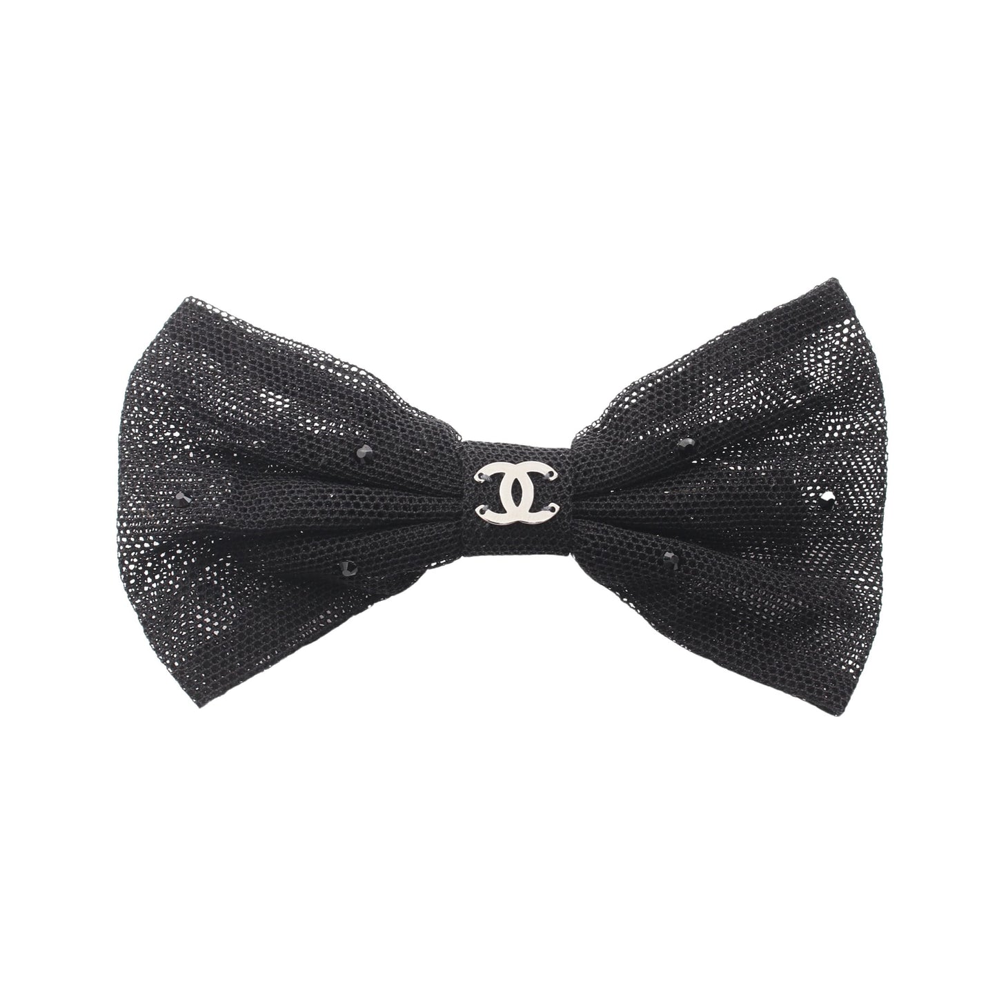 ココマーク リボン バレッタ ファブリック ラインストーン ブラック 24A シャネル アクセサリー CHANEL