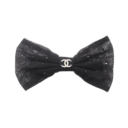 ココマーク リボン バレッタ ファブリック ラインストーン ブラック 24A シャネル アクセサリー CHANEL