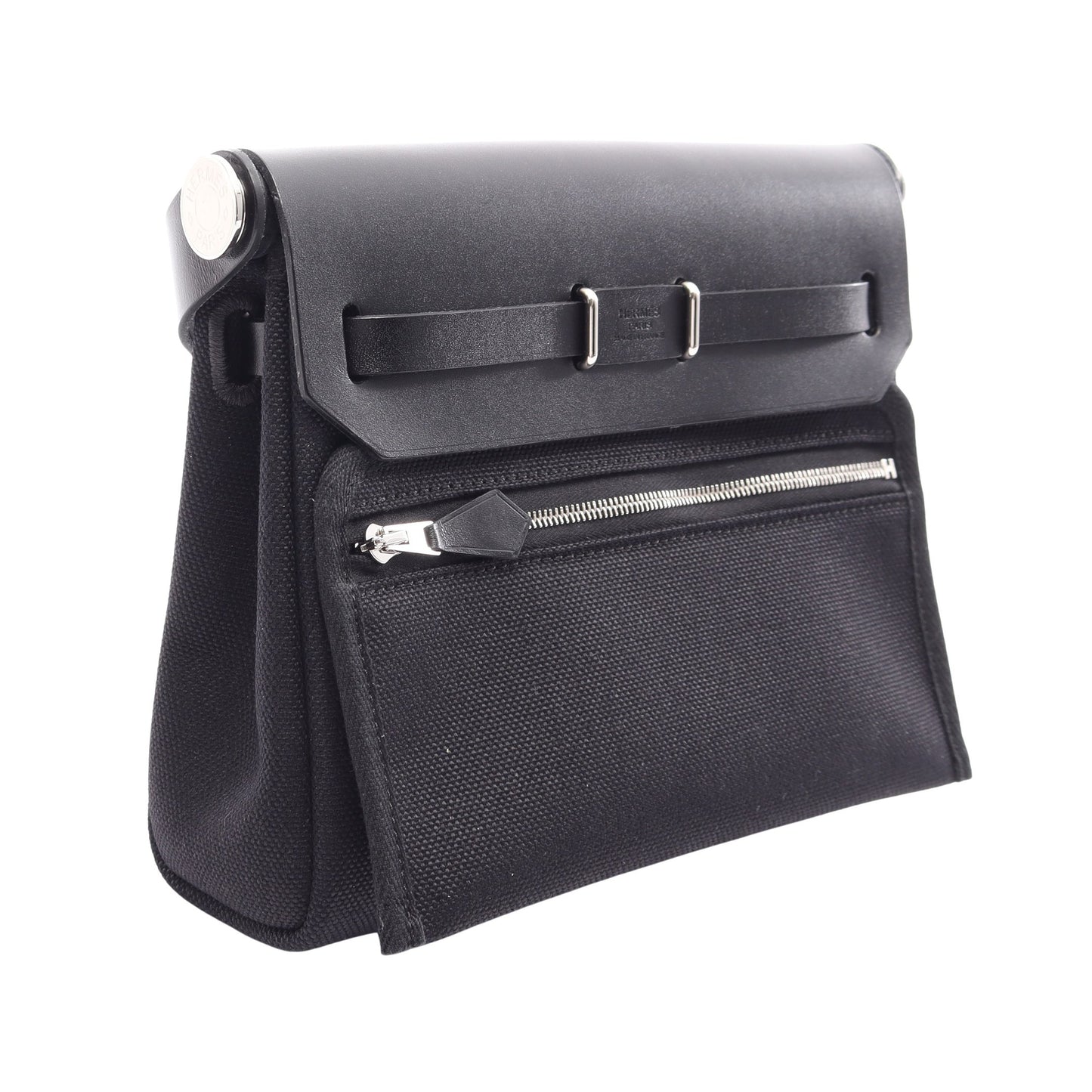 エールバッグジップ ミニ ショルダーバッグ トワルミリタリー ヴァッシュハンター ブラック シルバー金具 K刻印 エルメス バッグ HERMES