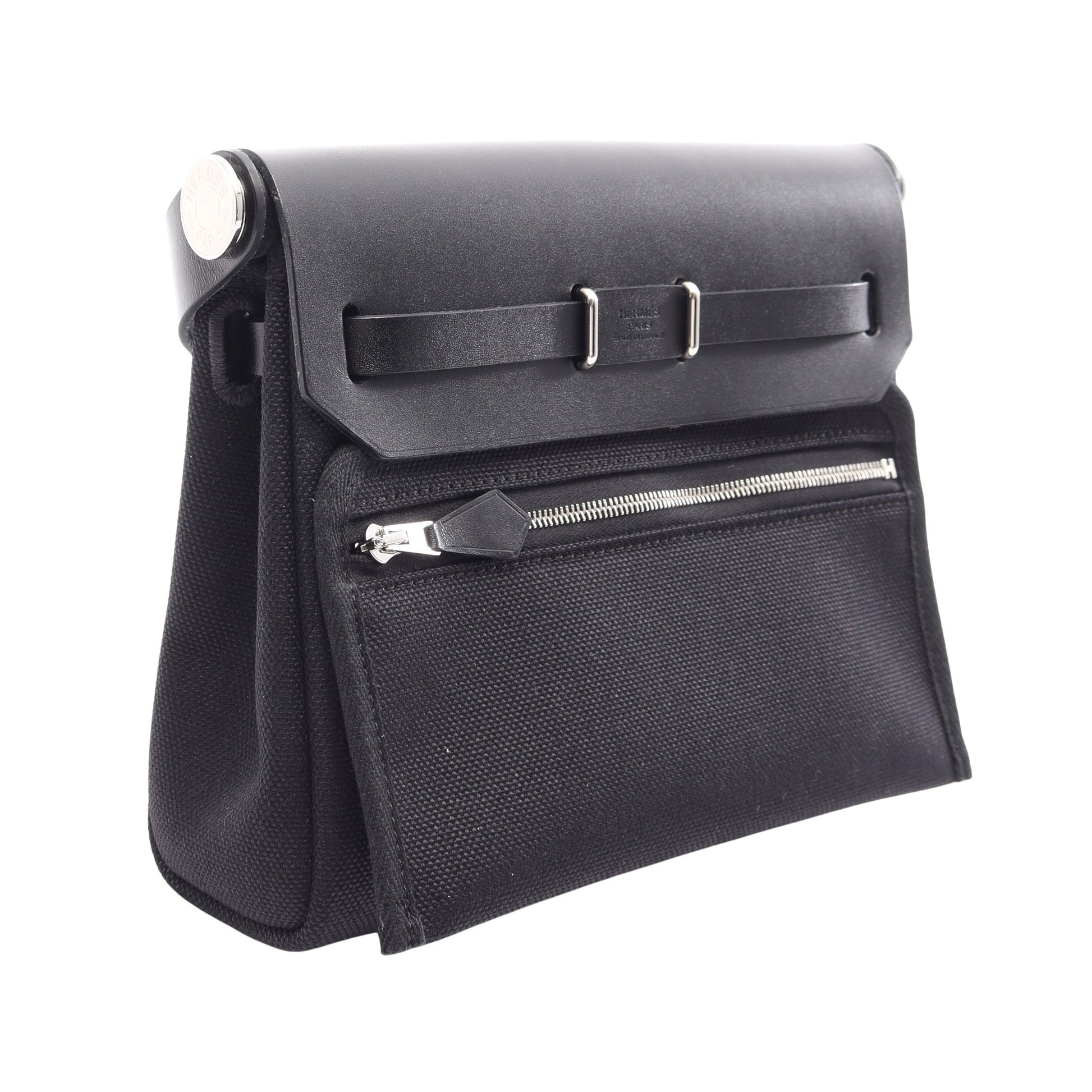 エールバッグジップ ミニ ショルダーバッグ トワルミリタリー ヴァッシュハンター ブラック シルバー金具 K刻印 エルメス バッグ HERMES