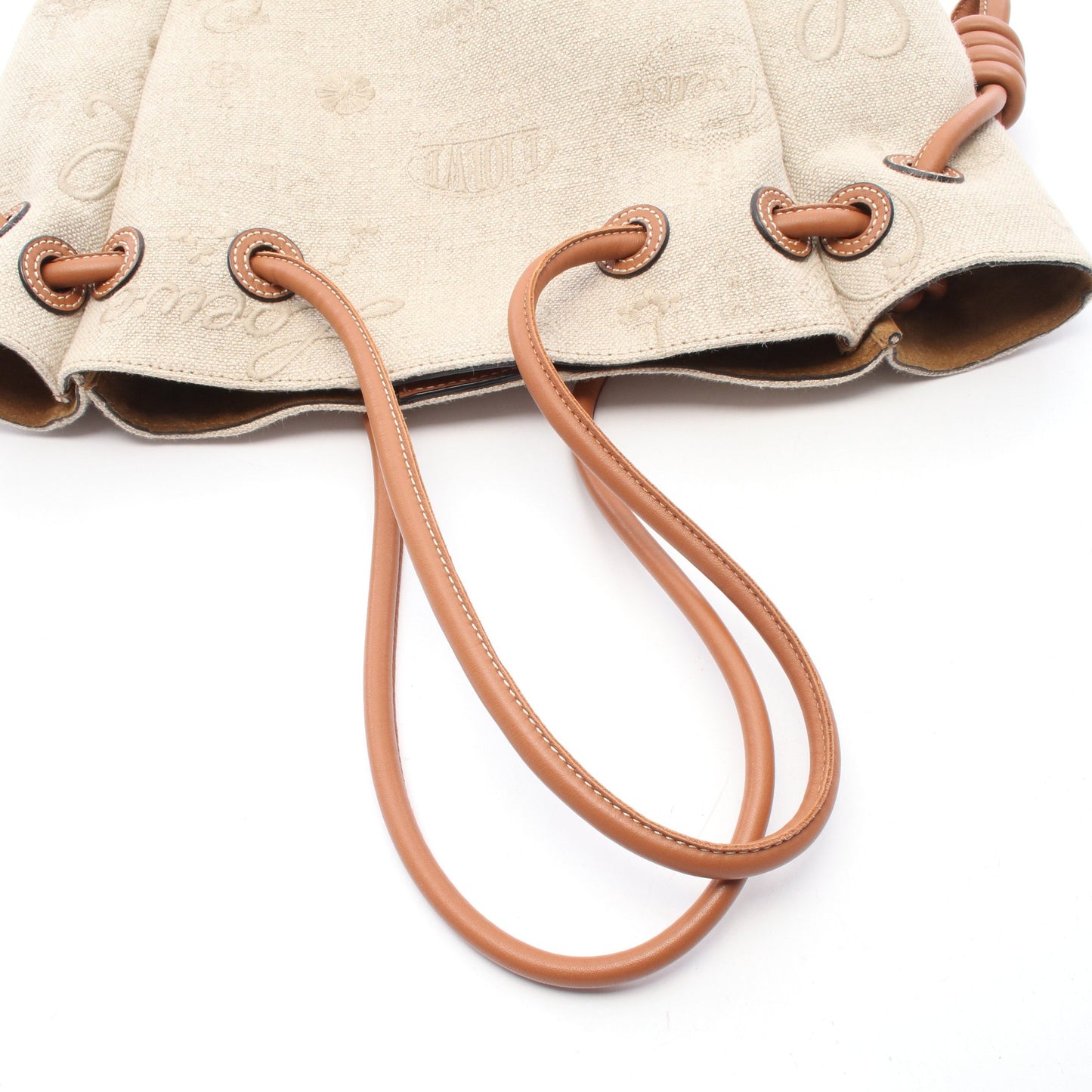 フラメンコ ノット スモール ハンドバッグ トートバッグ キャンバス レザー ベージュ ブラウン ロエベ バッグ LOEWE
