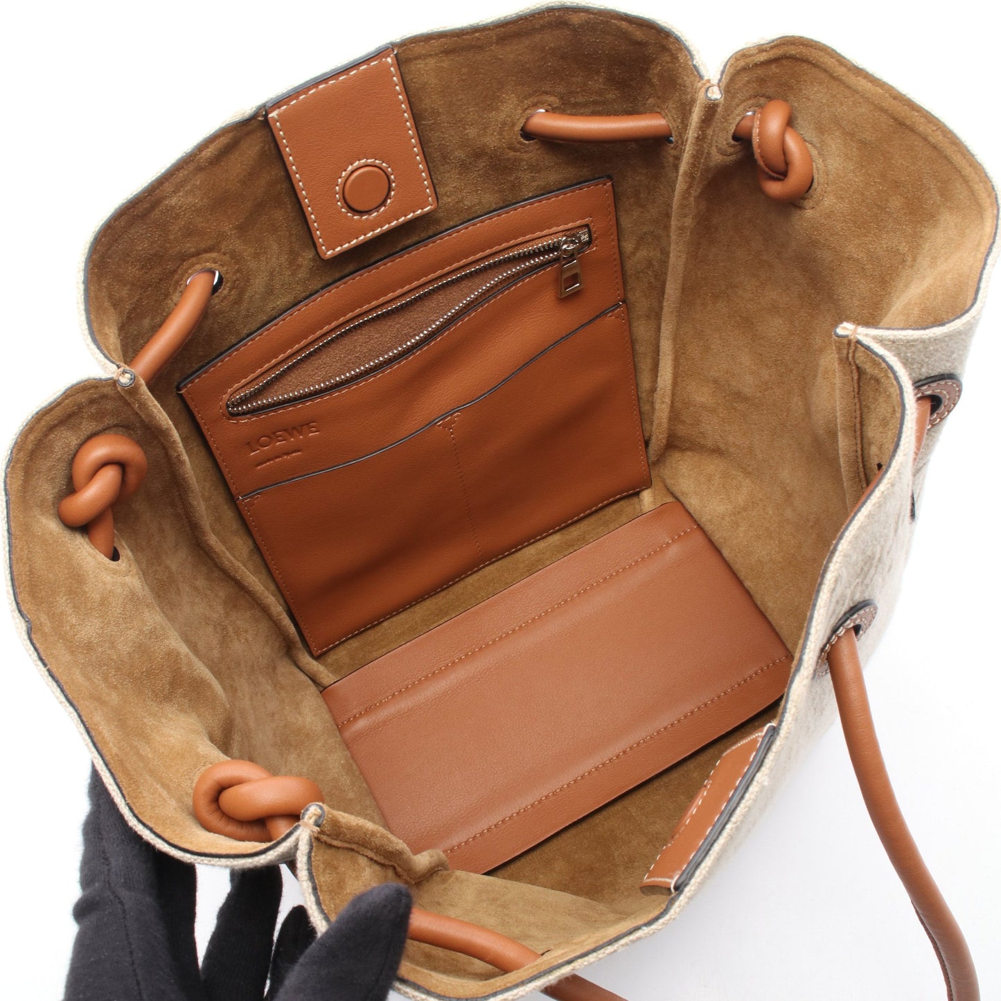 フラメンコ ノット スモール ハンドバッグ トートバッグ キャンバス レザー ベージュ ブラウン ロエベ バッグ LOEWE