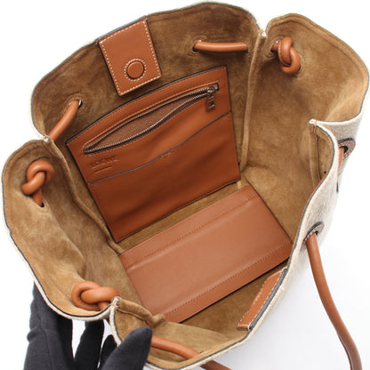 フラメンコ ノット スモール ハンドバッグ トートバッグ キャンバス レザー ベージュ ブラウン ロエベ バッグ LOEWE