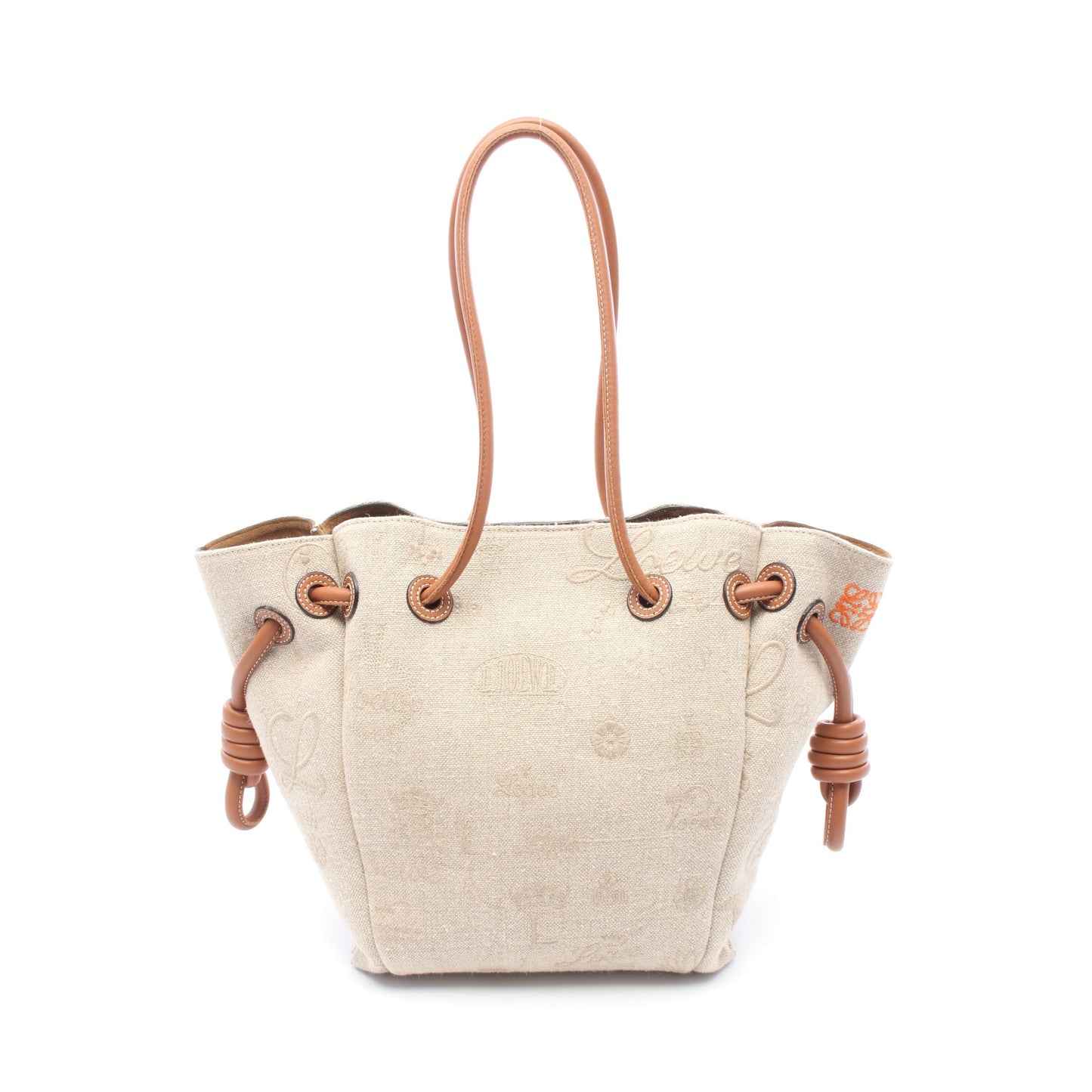 フラメンコ ノット スモール ハンドバッグ トートバッグ キャンバス レザー ベージュ ブラウン ロエベ バッグ LOEWE