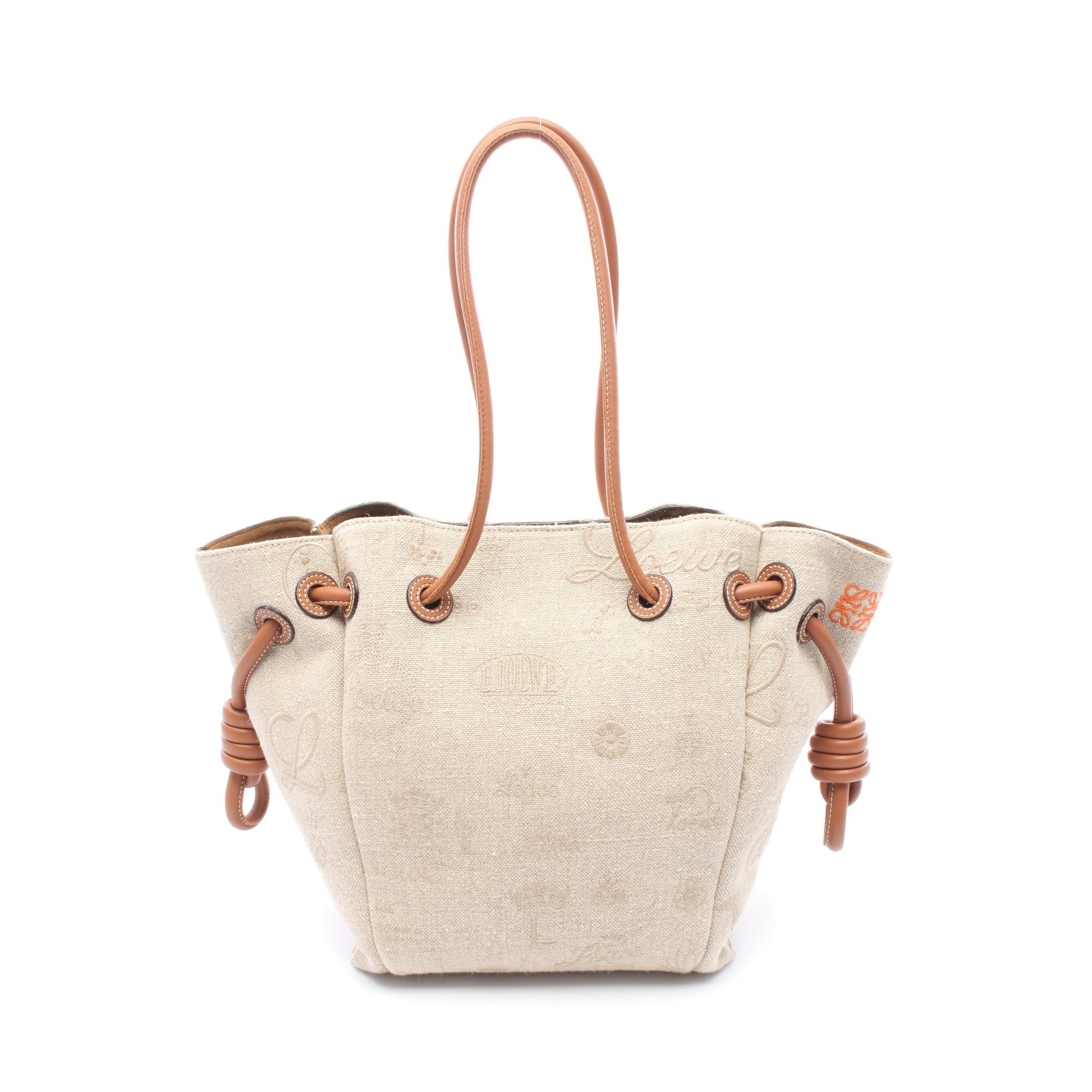 フラメンコ ノット スモール ハンドバッグ トートバッグ キャンバス レザー ベージュ ブラウン ロエベ バッグ LOEWE