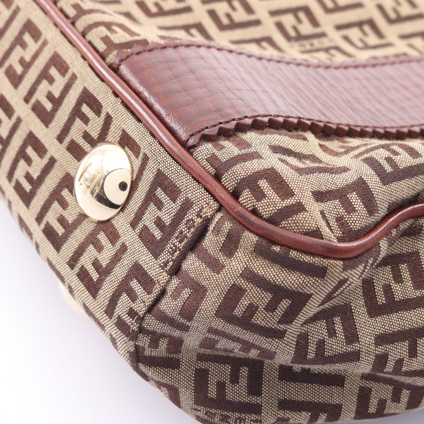 ズッキーノ ハンドバッグ トートバッグ キャンバス レザー ベージュ ダークブラウン フェンディ バッグ FENDI