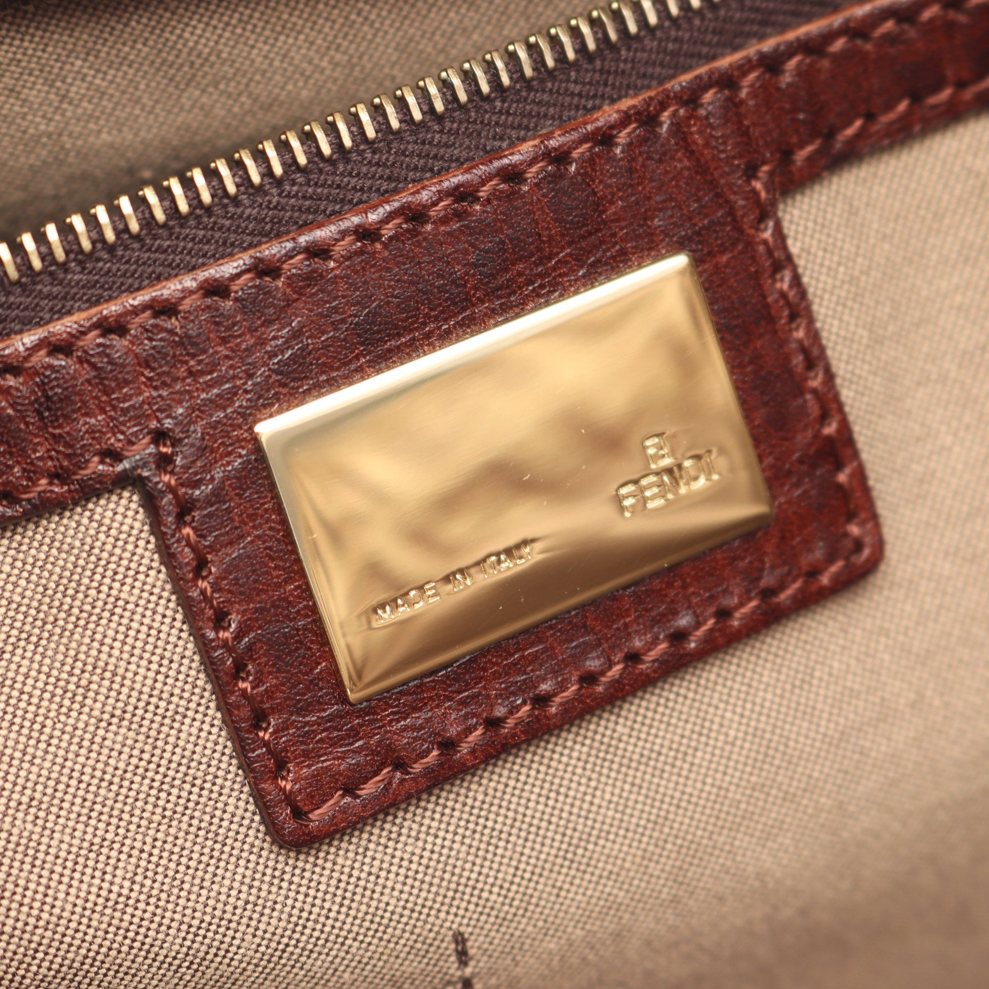 ズッキーノ ハンドバッグ トートバッグ キャンバス レザー ベージュ ダークブラウン フェンディ バッグ FENDI