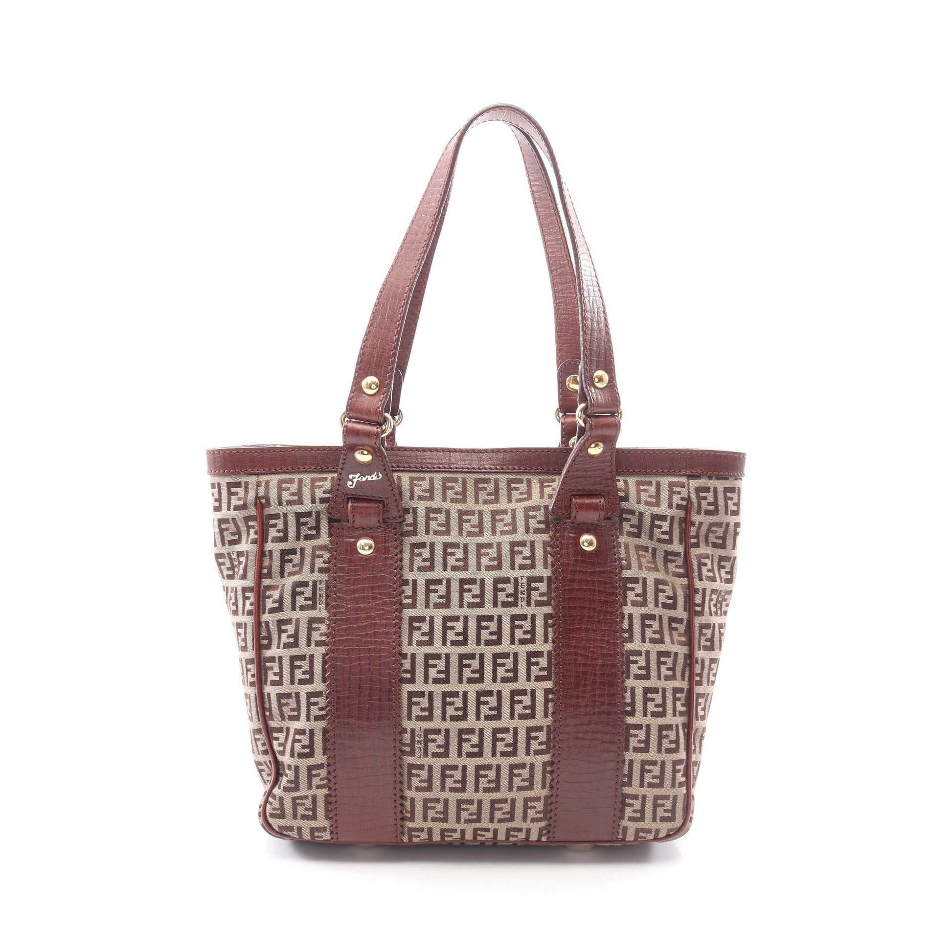 ズッキーノ ハンドバッグ トートバッグ キャンバス レザー ベージュ ダークブラウン フェンディ バッグ FENDI