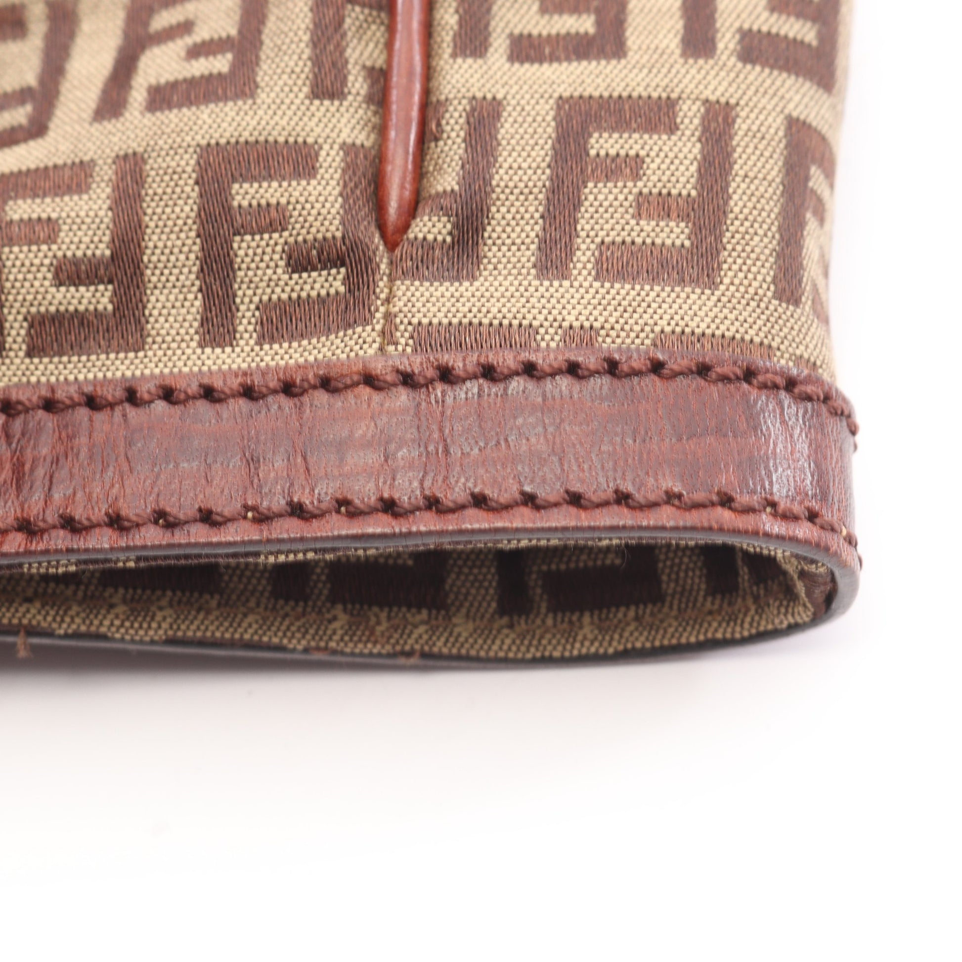 ズッキーノ ハンドバッグ トートバッグ キャンバス レザー ベージュ ダークブラウン フェンディ バッグ FENDI