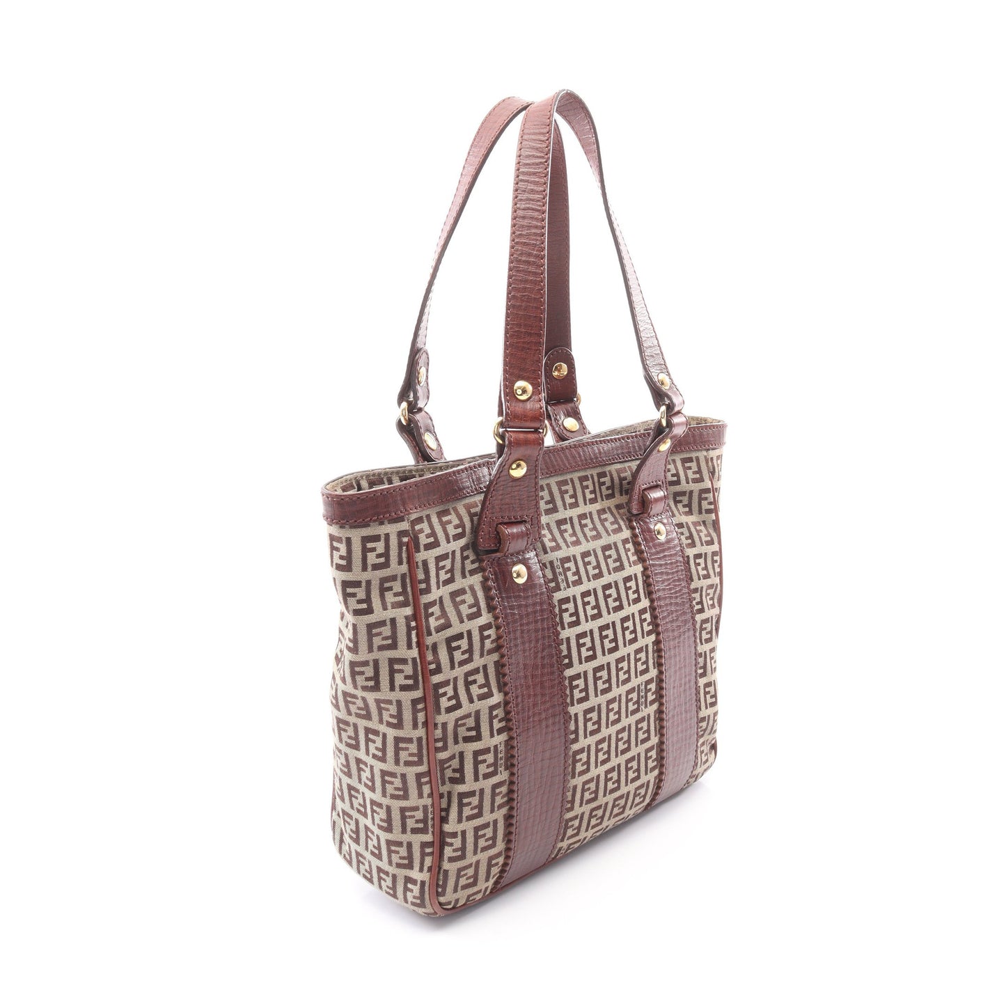 ズッキーノ ハンドバッグ トートバッグ キャンバス レザー ベージュ ダークブラウン フェンディ バッグ FENDI