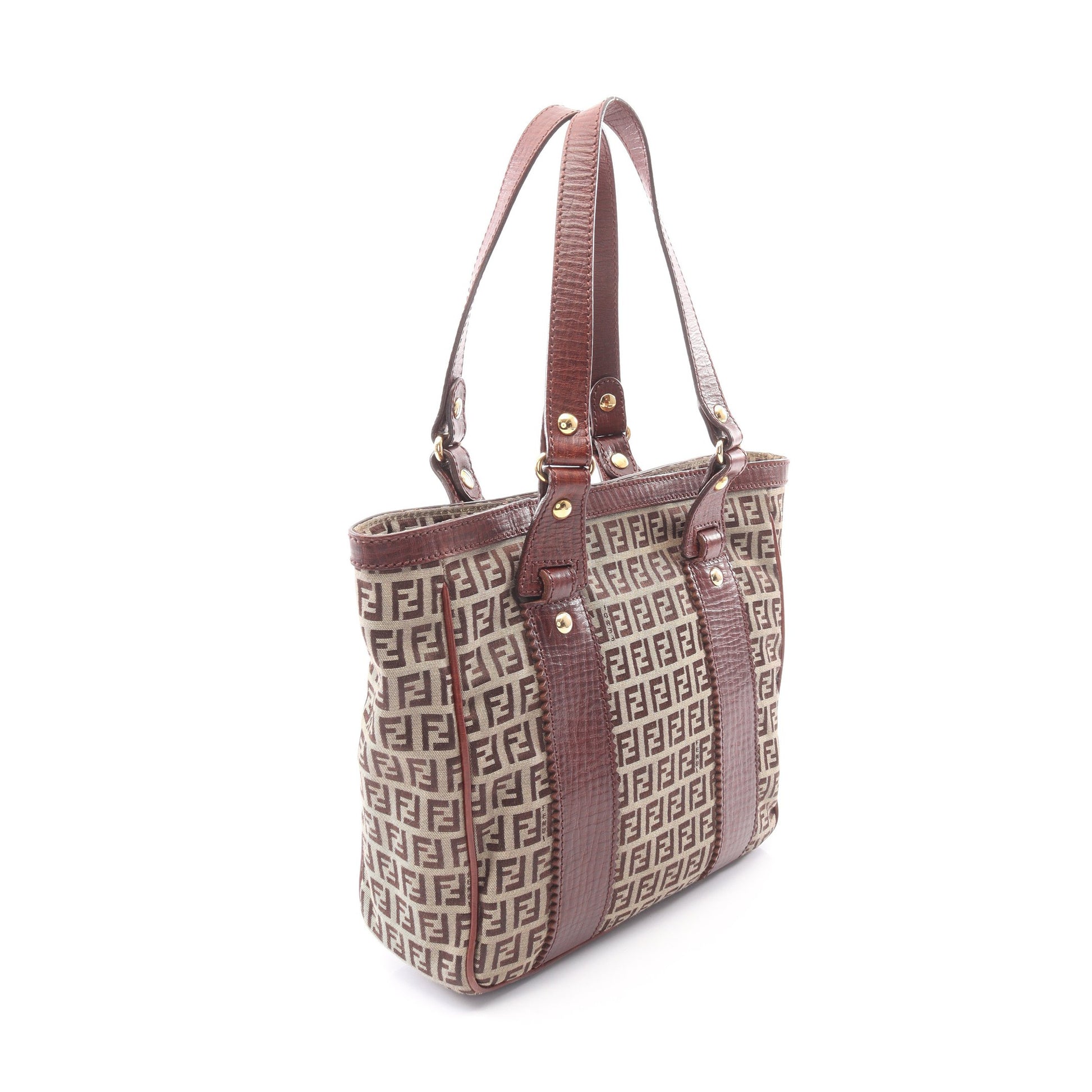 ズッキーノ ハンドバッグ トートバッグ キャンバス レザー ベージュ ダークブラウン フェンディ バッグ FENDI