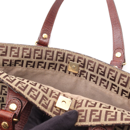 ズッキーノ ハンドバッグ トートバッグ キャンバス レザー ベージュ ダークブラウン フェンディ バッグ FENDI