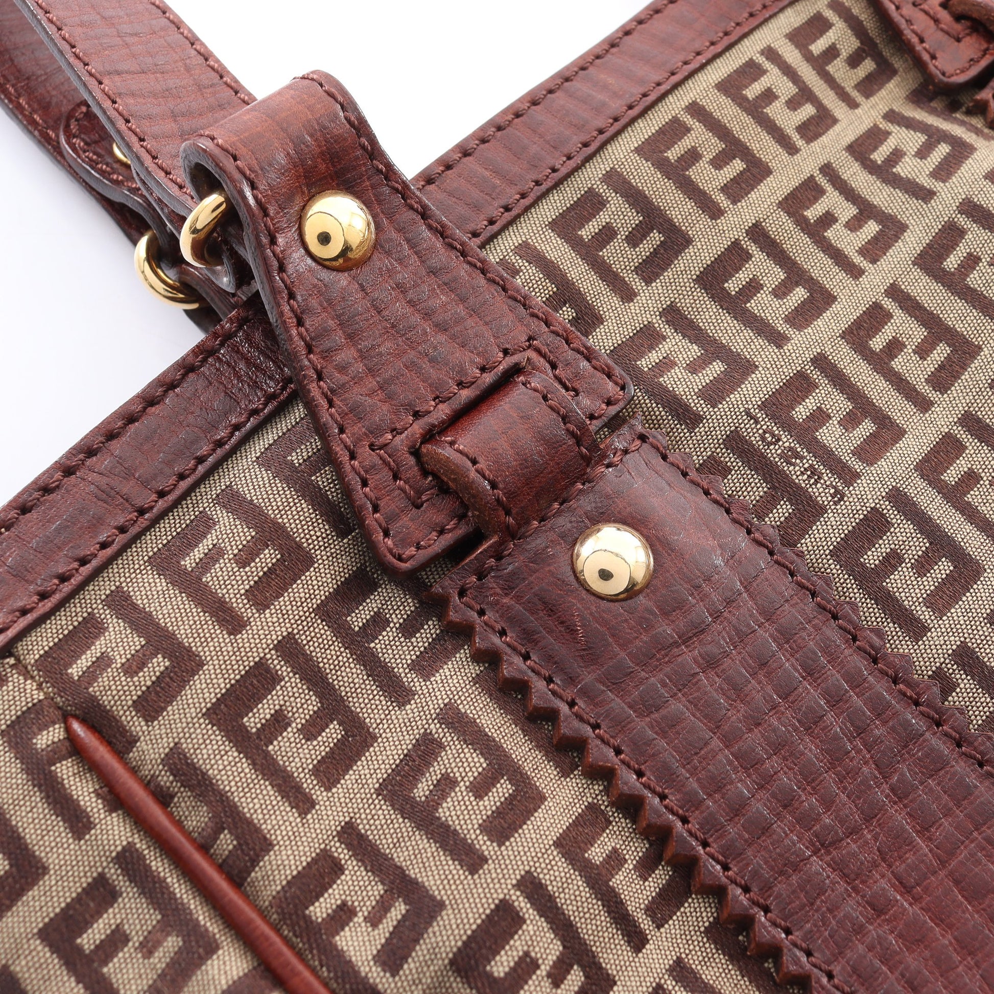 ズッキーノ ハンドバッグ トートバッグ キャンバス レザー ベージュ ダークブラウン フェンディ バッグ FENDI
