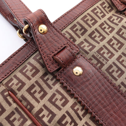 ズッキーノ ハンドバッグ トートバッグ キャンバス レザー ベージュ ダークブラウン フェンディ バッグ FENDI