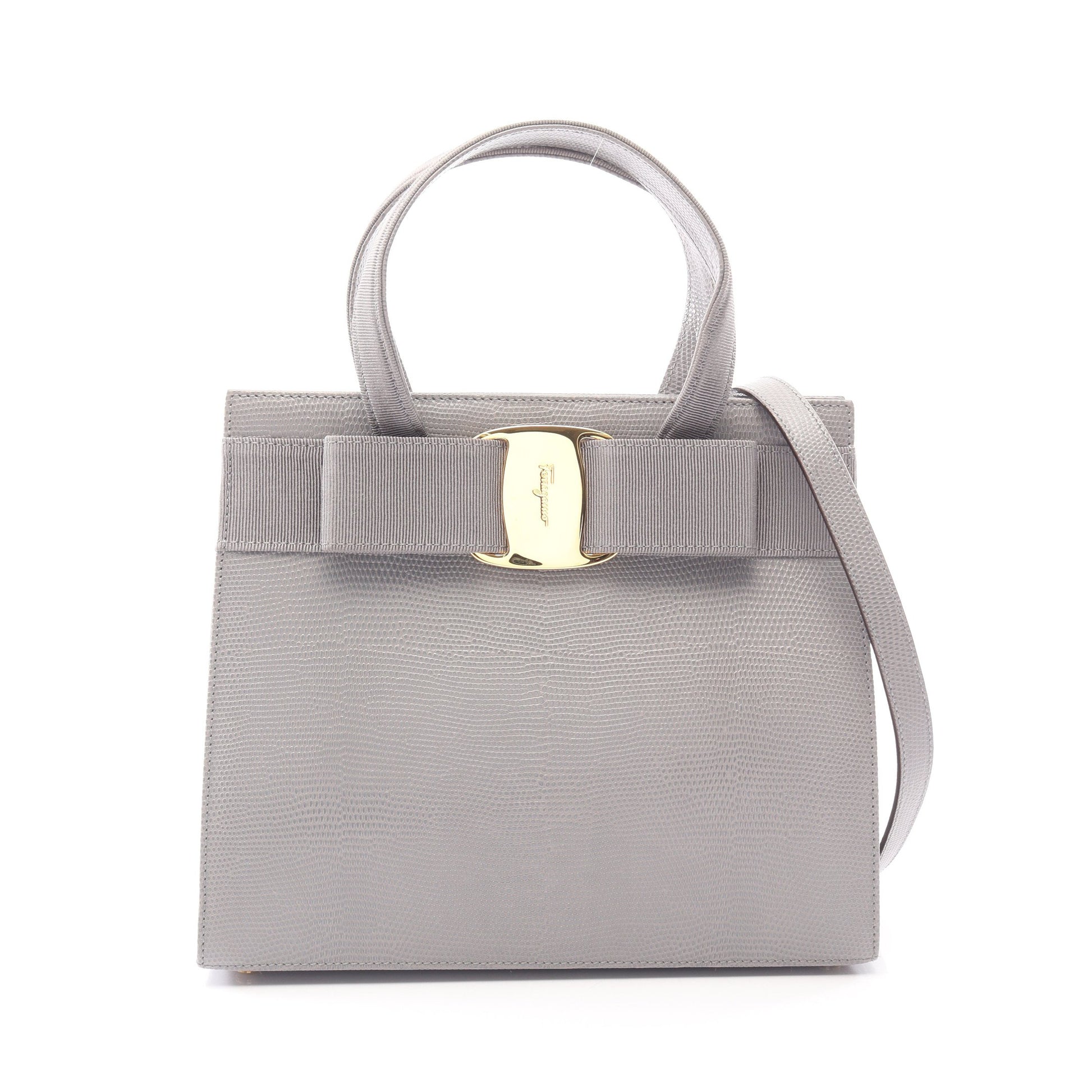 ヴァラリボン 2WAY ハンドバッグ レザー グレー サルヴァトーレフェラガモ バッグ Salvatore Ferragamo