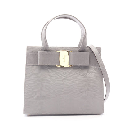 ヴァラリボン 2WAY ハンドバッグ レザー グレー サルヴァトーレフェラガモ バッグ Salvatore Ferragamo