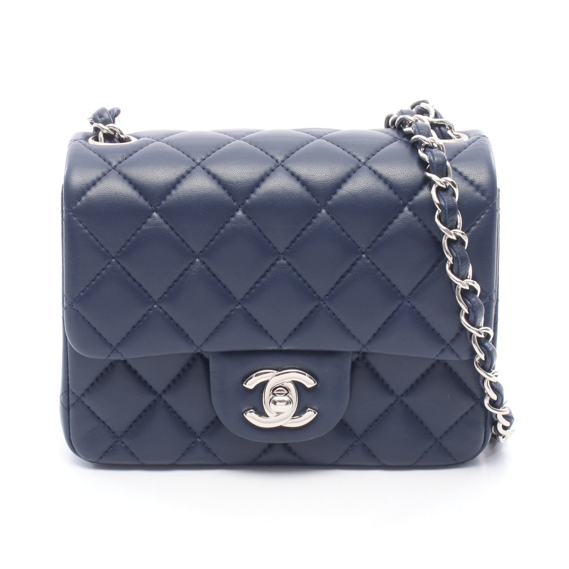 ミニマトラッセ チェーンショルダーバッグ ラムスキン ネイビー シルバー金具 シャネル バッグ CHANEL