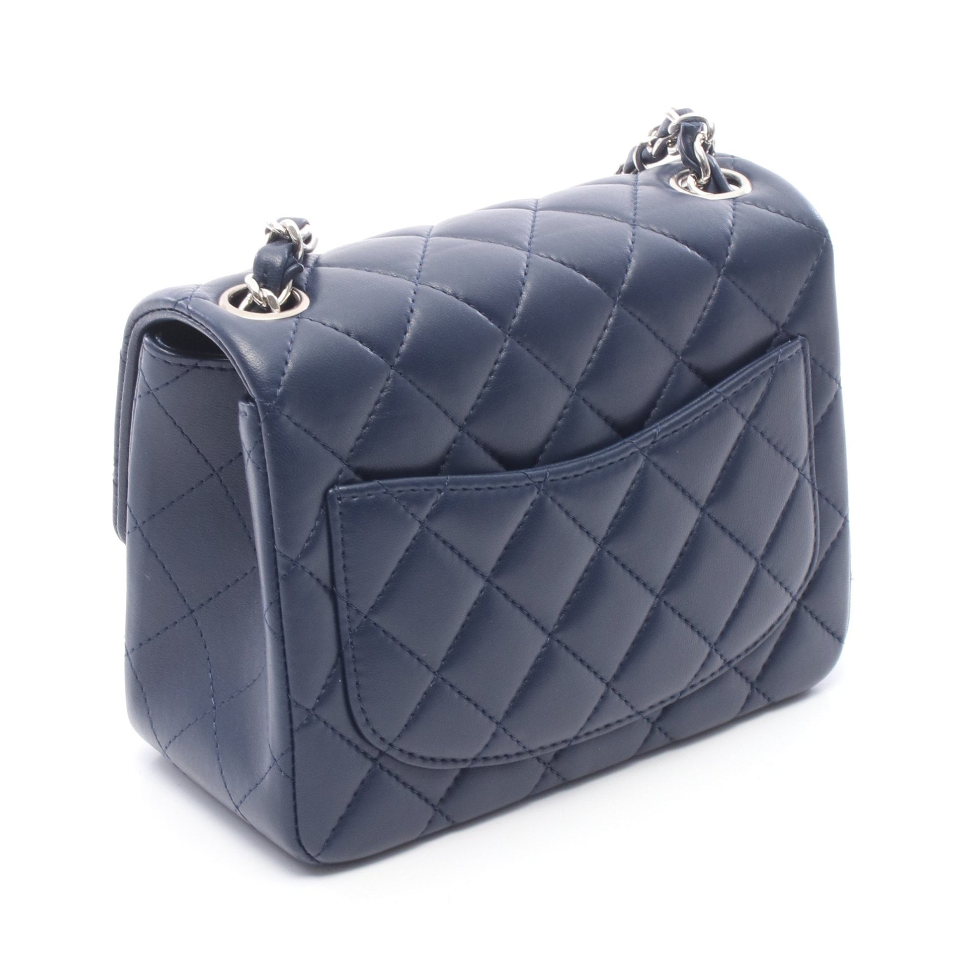 ミニマトラッセ チェーンショルダーバッグ ラムスキン ネイビー シルバー金具 シャネル バッグ CHANEL