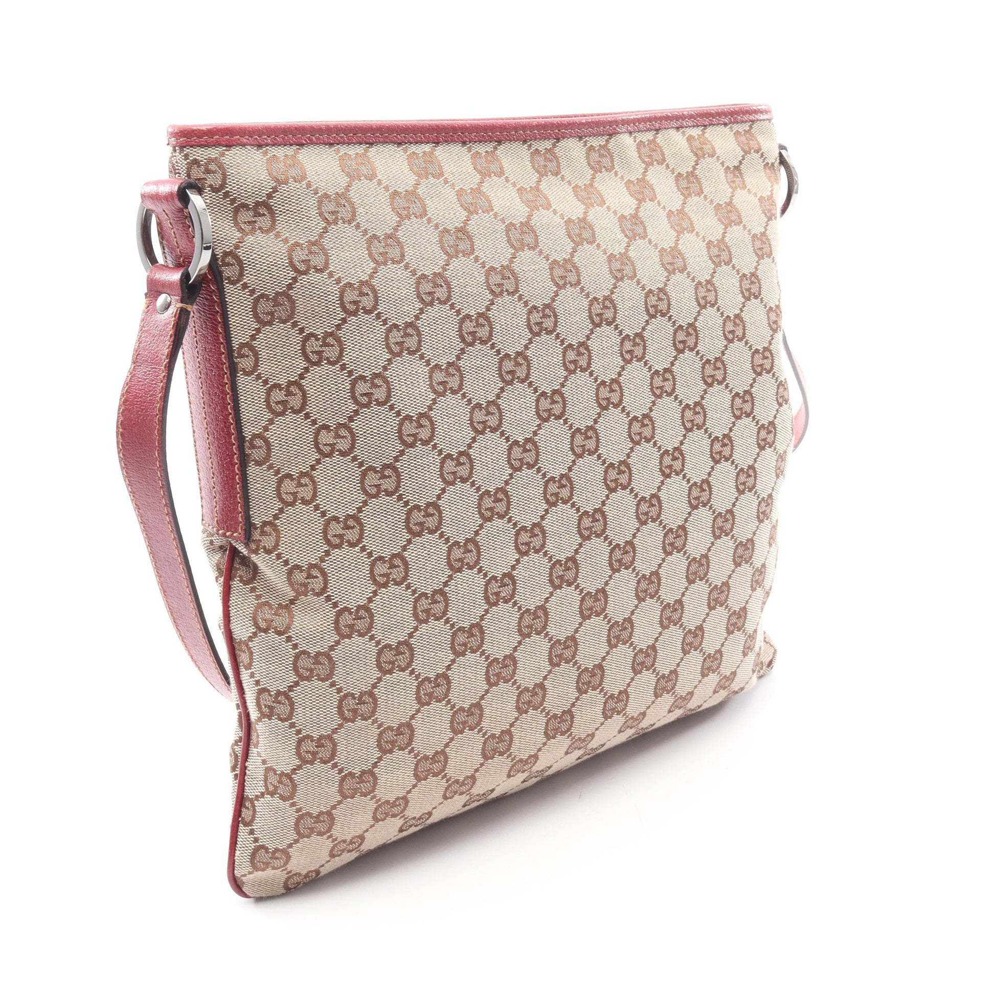GGキャンバス ショルダーバッグ キャンバス レザー ベージュ ボルドー グッチ バッグ GUCCI