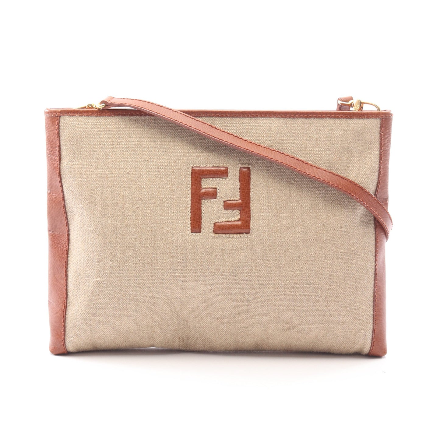 FFロゴ ショルダーバッグ キャンバス レザー ベージュ ブラウン フェンディ バッグ FENDI