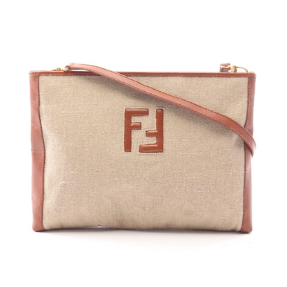 FFロゴ ショルダーバッグ キャンバス レザー ベージュ ブラウン フェンディ バッグ FENDI