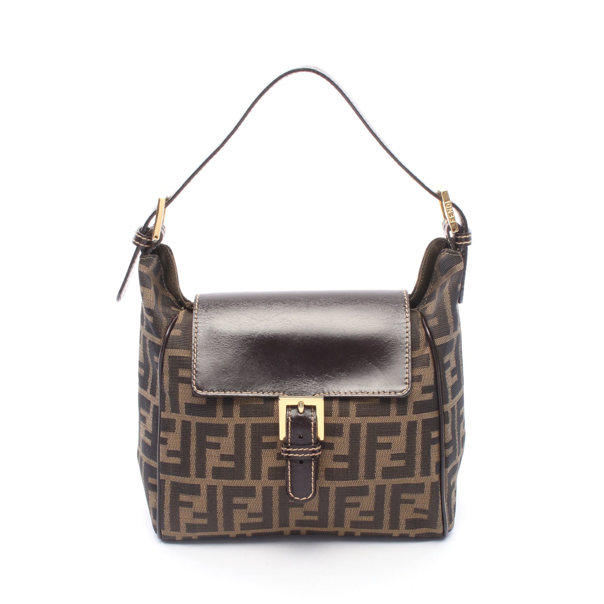 ズッカ ワンショルダーバッグ キャンバス レザー ブラウン ダークブラウン フェンディ バッグ FENDI