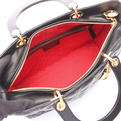 レディディオール ラージ カナージュ 2WAY ハンドバッグ レザー ブラック クリスチャンディオール バッグ Christian Dior