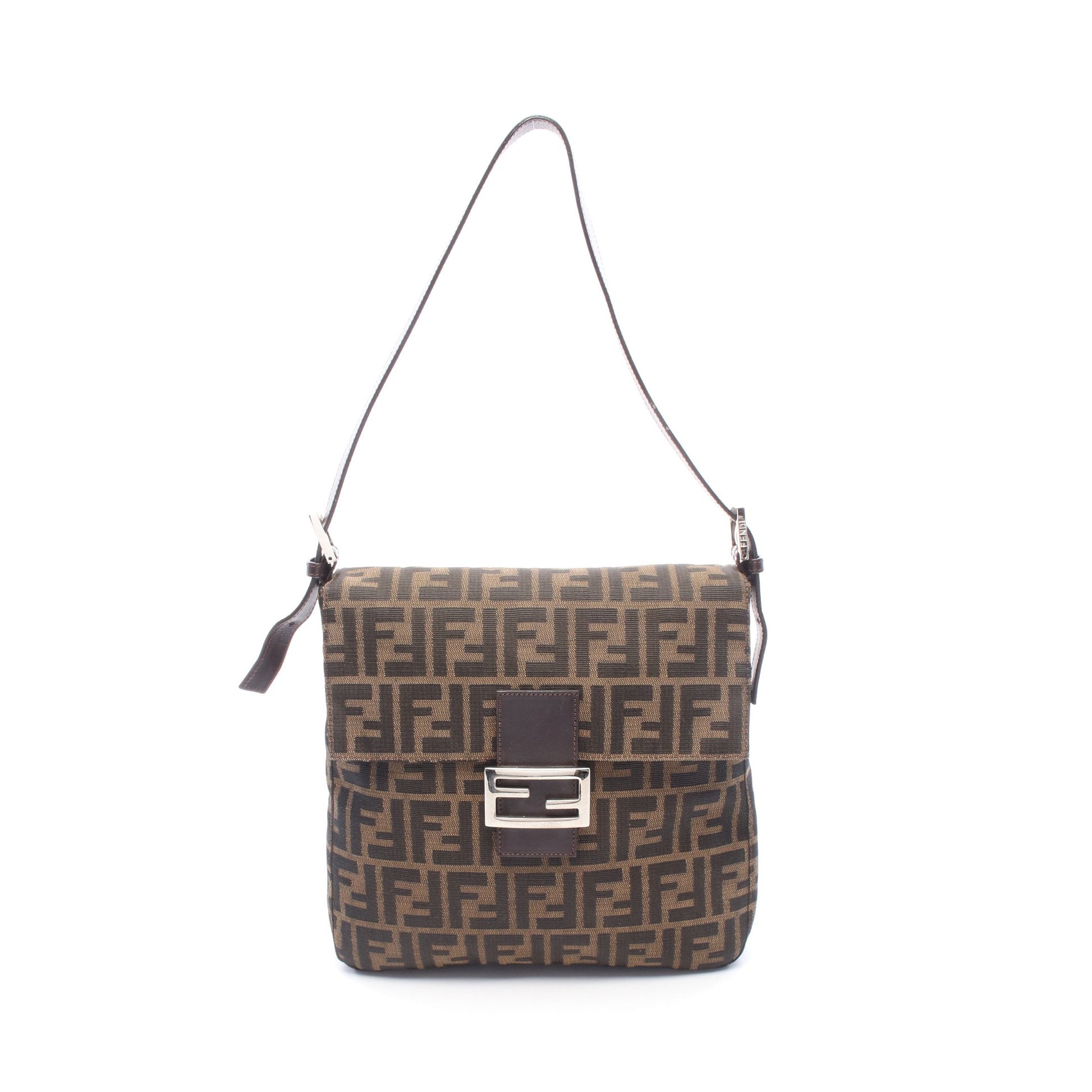 ズッカ ワンショルダーバッグ キャンバス レザー ブラウン ダークブラウン フェンディ バッグ FENDI