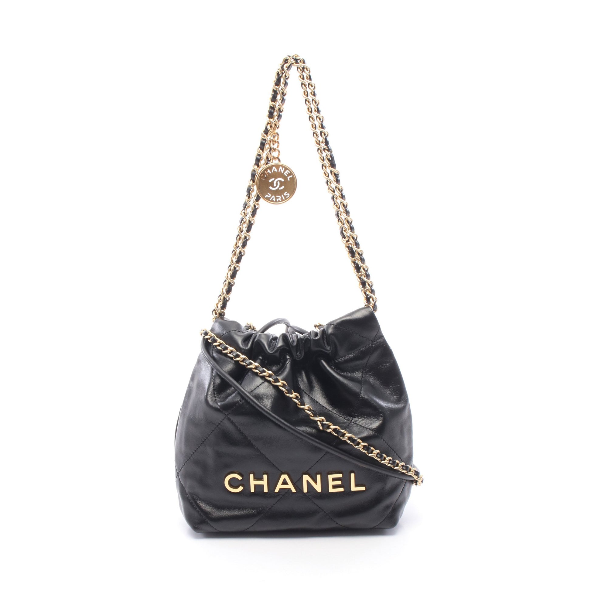 CHANEL 22 ミニ チェーンショルダーバッグ レザー ブラック ゴールド金具 シャネル バッグ CHANEL