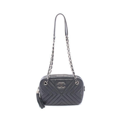 シェブロン Vステッチ タッセル チェーンショルダーバッグ ラムスキン ブラック シルバー金具 シャネル バッグ CHANEL