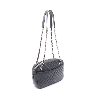 シェブロン Vステッチ タッセル チェーンショルダーバッグ ラムスキン ブラック シルバー金具 シャネル バッグ CHANEL