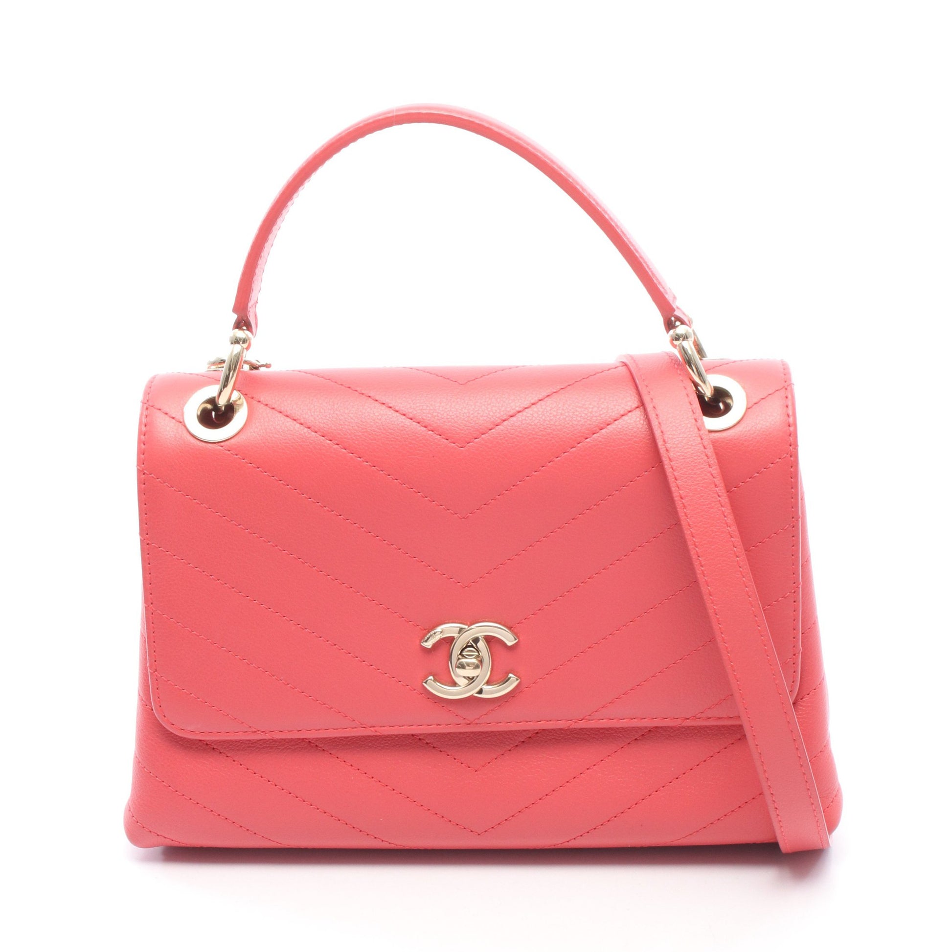 シェブロン Vステッチ 2WAY ハンドバッグ レザー ピンク ゴールド金具 シャネル バッグ CHANEL