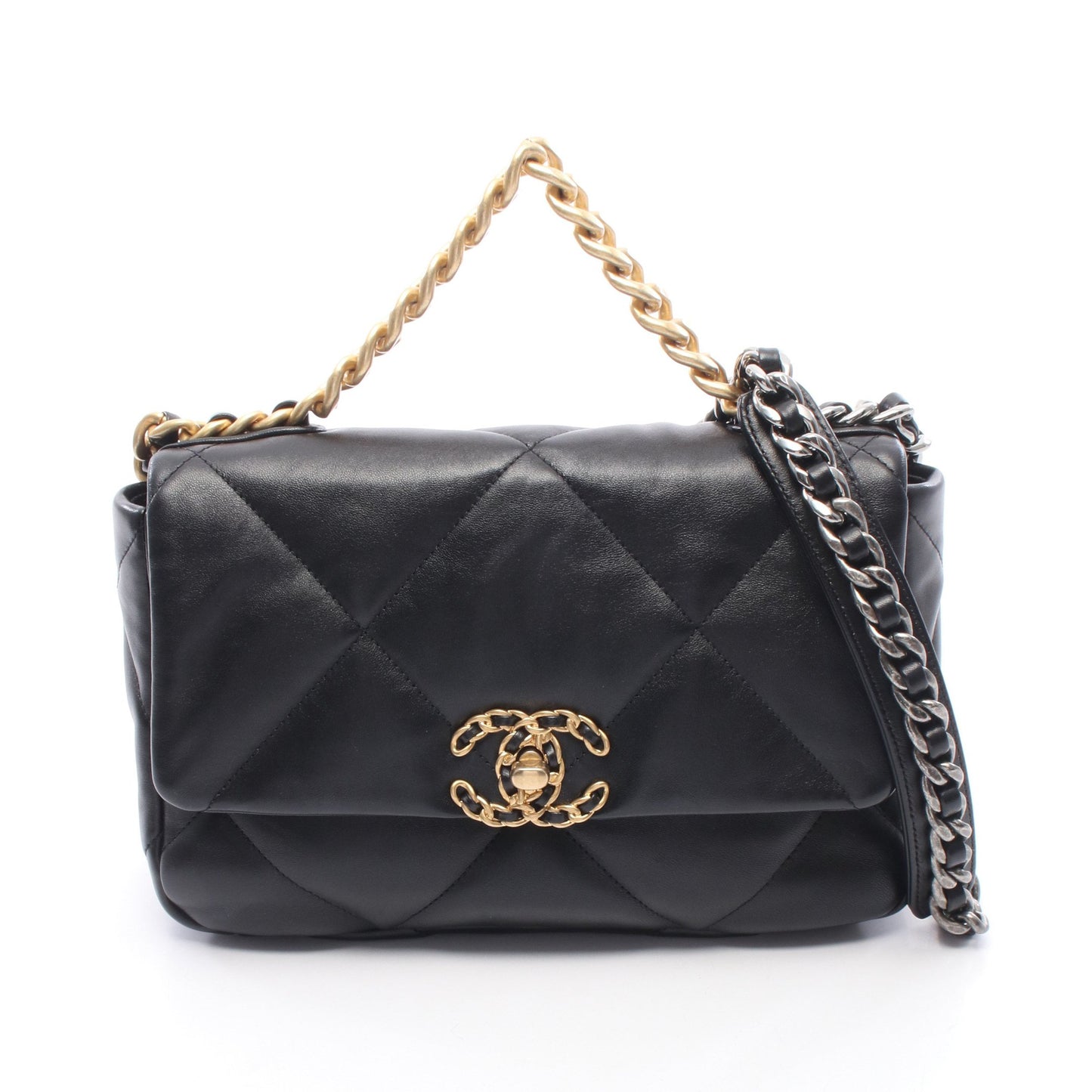 19 ディズヌフ マトラッセ 2WAY チェーンショルダーバッグ レザー ブラック ゴールド金具 シャネル バッグ CHANEL