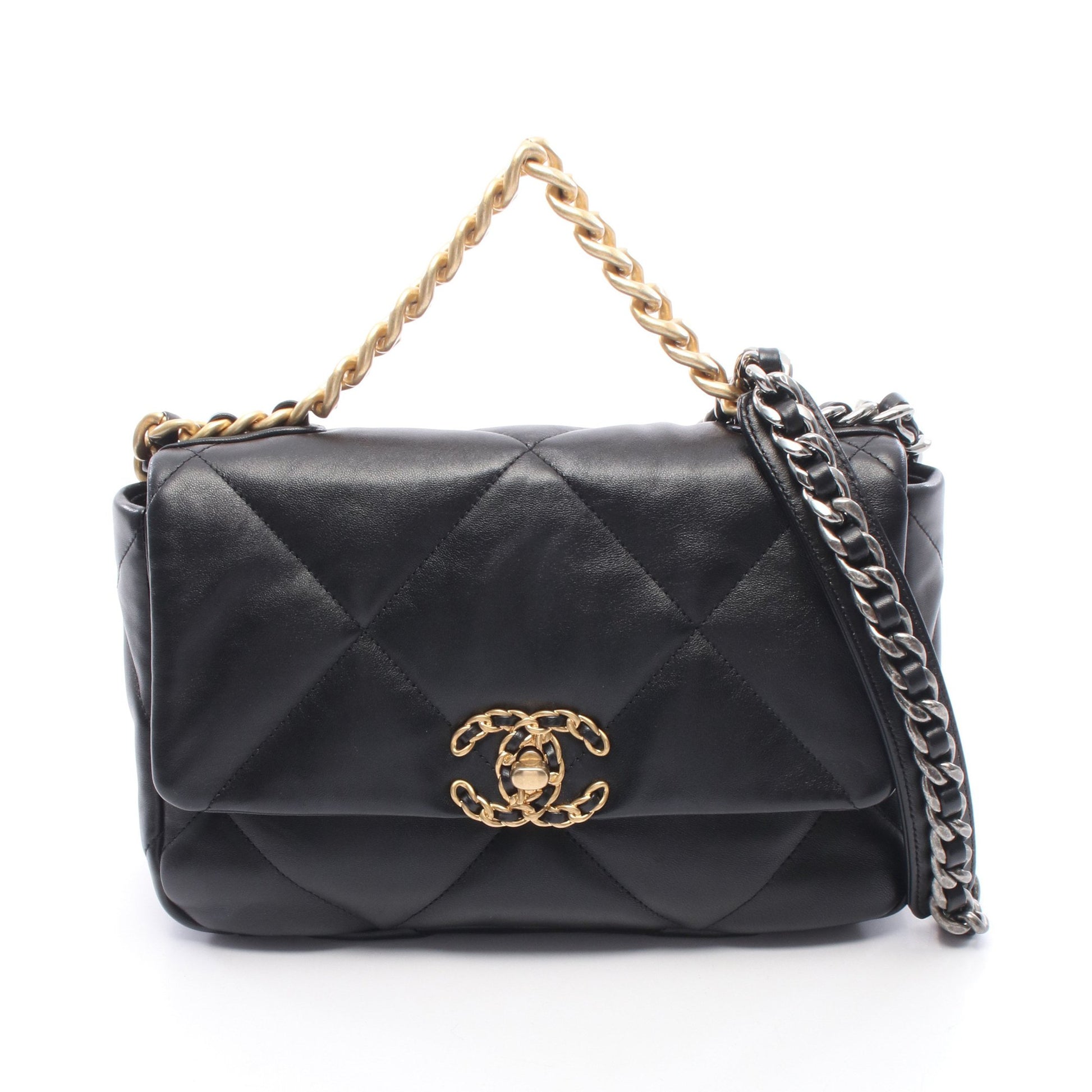 19 ディズヌフ マトラッセ 2WAY チェーンショルダーバッグ レザー ブラック ゴールド金具 シャネル バッグ CHANEL