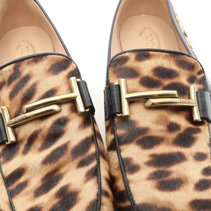 ダブルT レオパード ローファー ハラコ ブラウン トッズ シューズ TOD'S