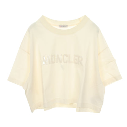 スパンコールロゴ クロップド 半袖Tシャツ コットン オフホワイト モンクレール トップス MONCLER