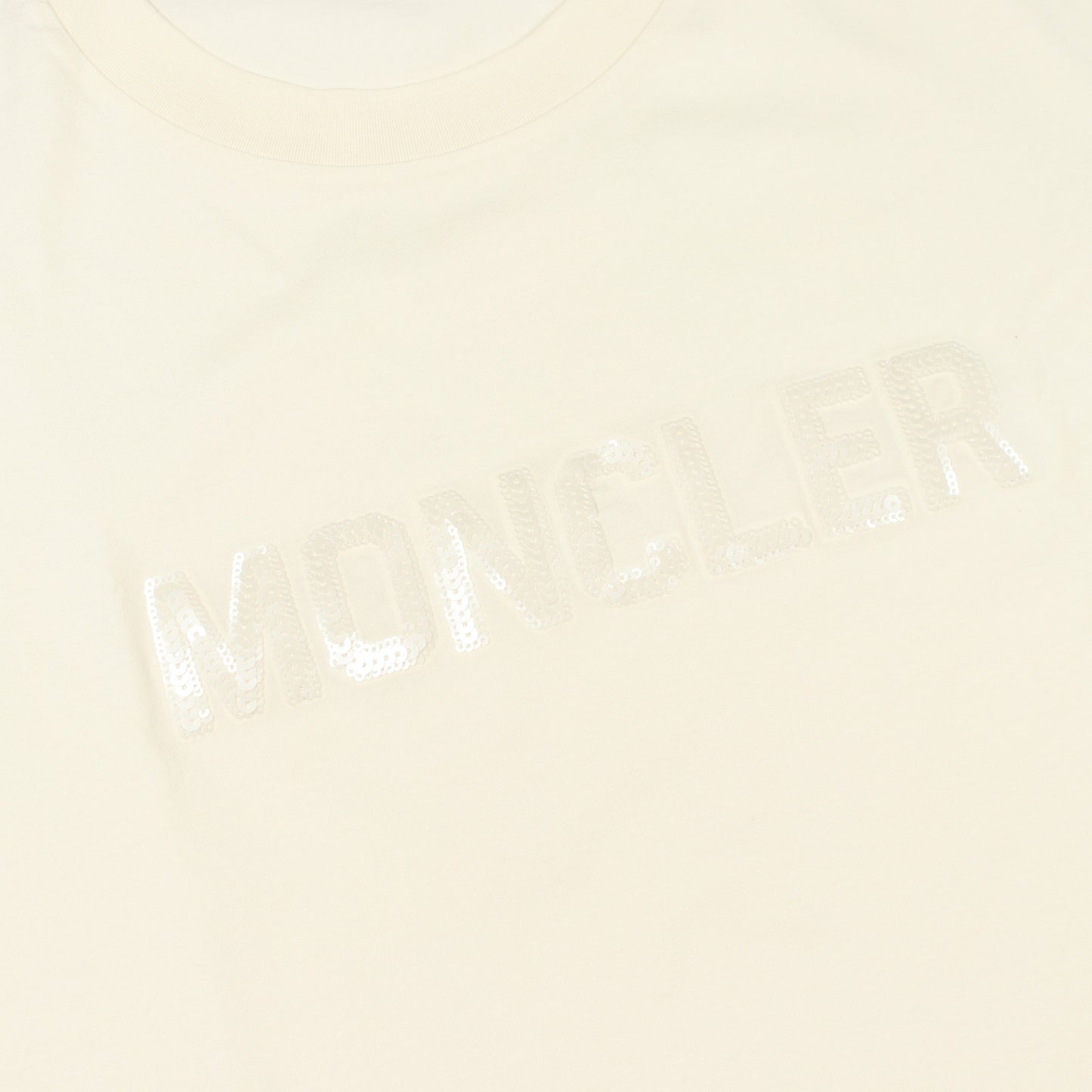 スパンコールロゴ クロップド 半袖Tシャツ コットン オフホワイト モンクレール トップス MONCLER