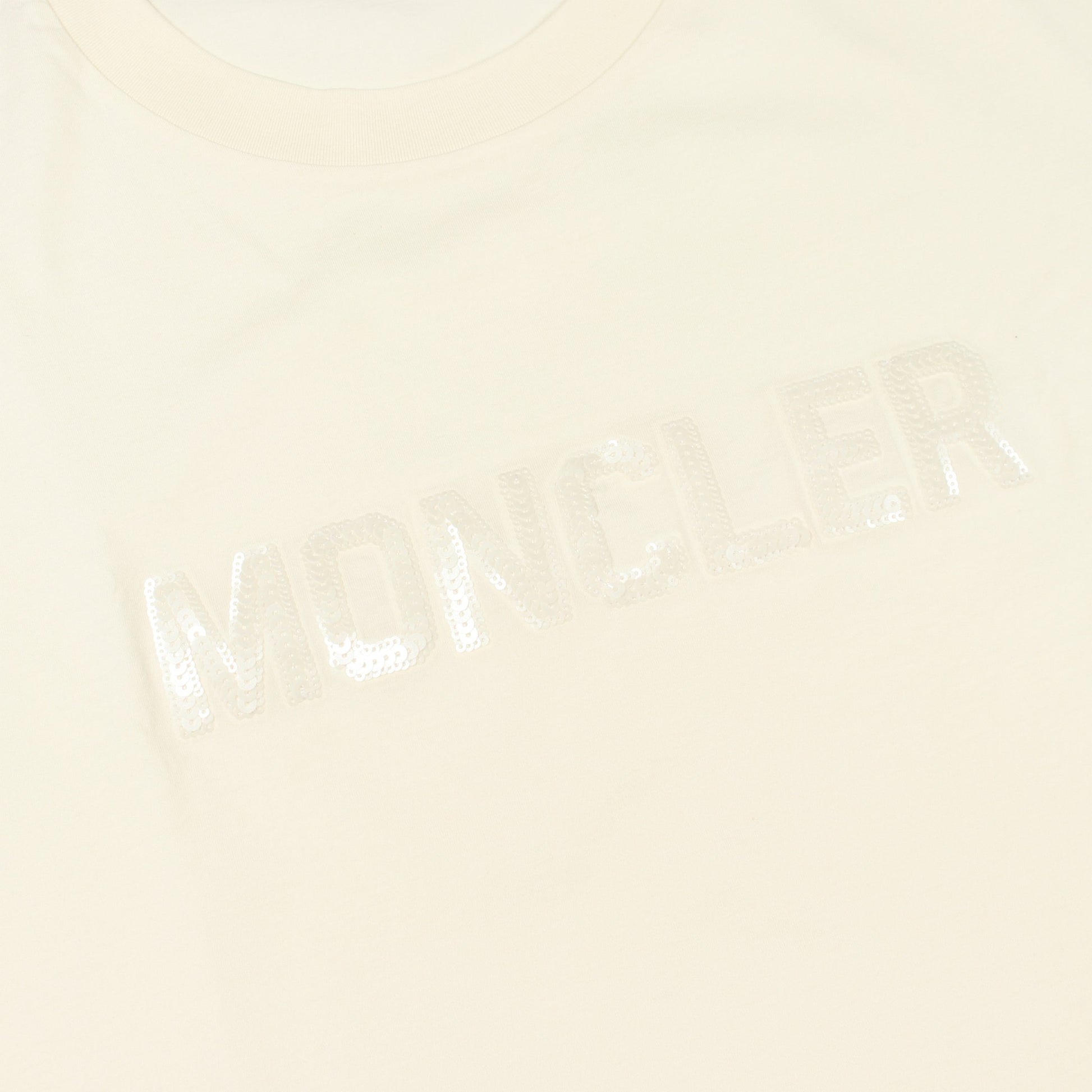 スパンコールロゴ クロップド 半袖Tシャツ コットン オフホワイト モンクレール トップス MONCLER
