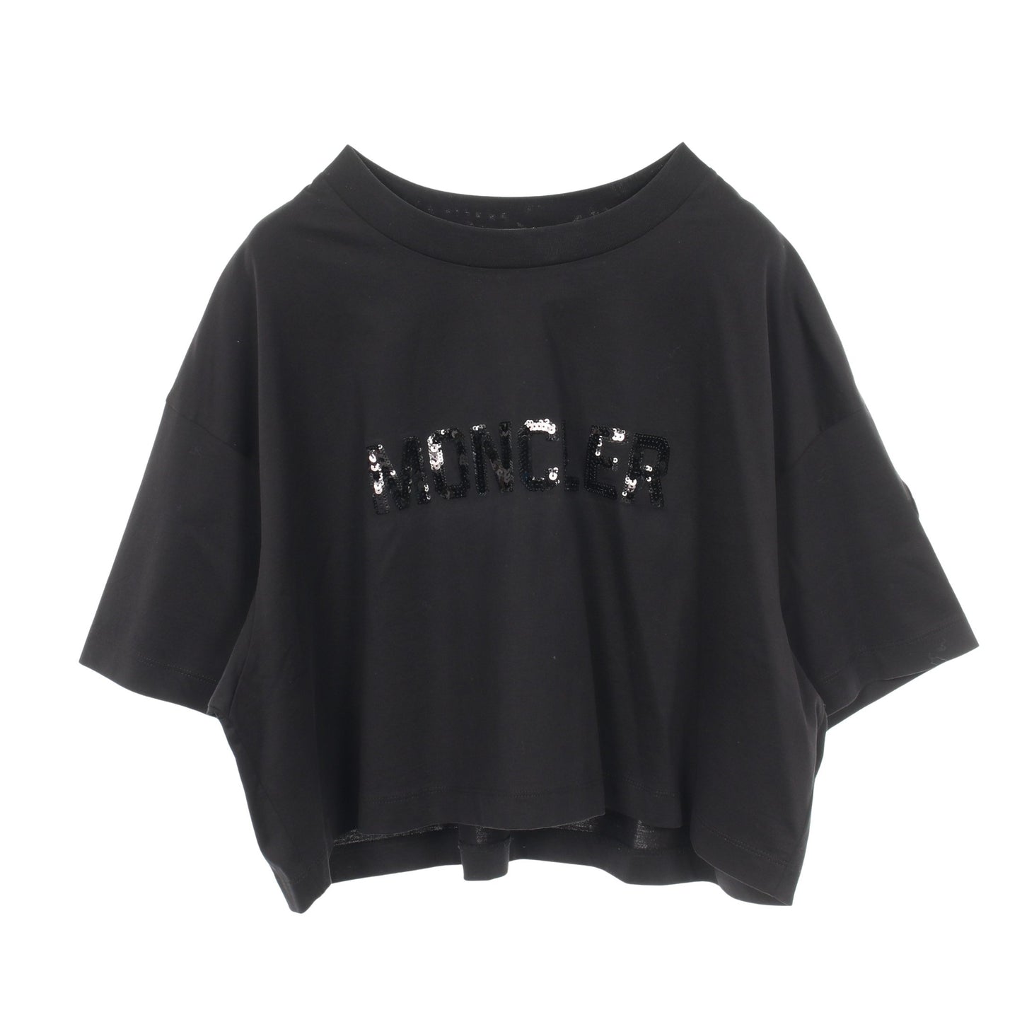 スパンコールロゴ クロップド 半袖Tシャツ コットン ブラック モンクレール トップス MONCLER