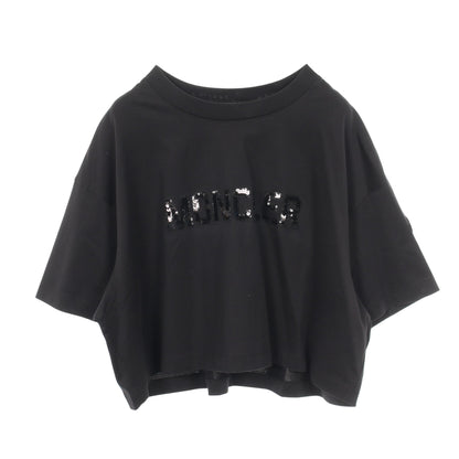 スパンコールロゴ クロップド 半袖Tシャツ コットン ブラック モンクレール トップス MONCLER