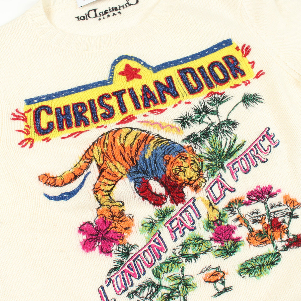 インディアンタイガー ニット カシミヤ アイボリー マルチカラー クリスチャンディオール トップス Christian Dior