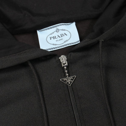 ハーフジップ フード付き 長袖 ワンピース コットン ブラック プラダ ワンピース PRADA