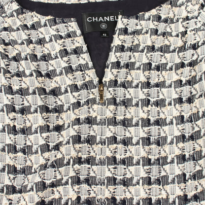 ベルト付き 総柄 ツイード 半袖 ワンピース コットン ネイビー アイボリー シャネル ワンピース CHANEL