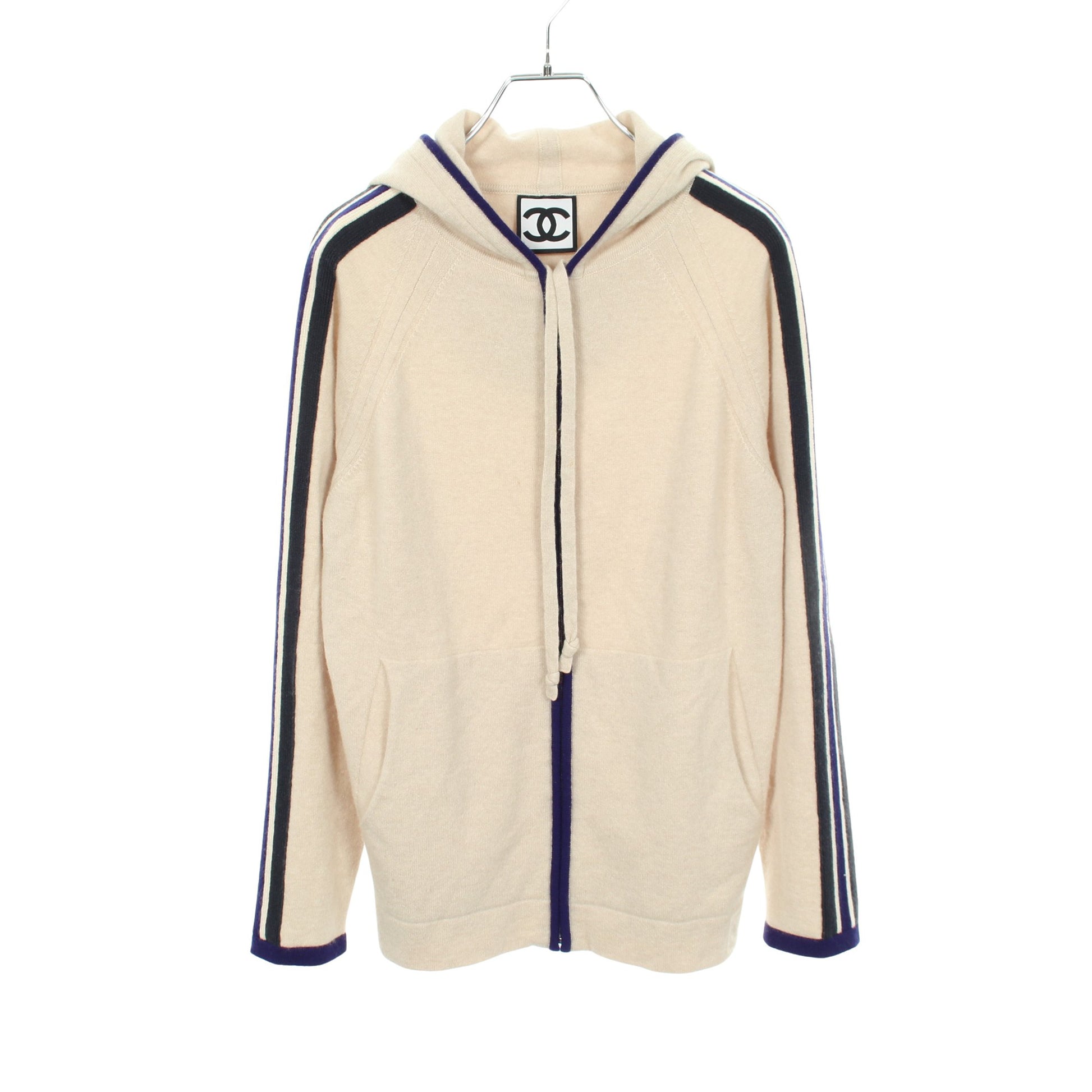 スポーツライン ニット ジップアップパーカー カシミヤ ベージュ ブルー ネイビー 09P シャネル トップス CHANEL